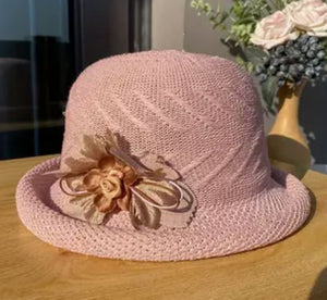 Woven Sun Hat Pink Bucket Derby