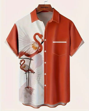 Flamingo Hawaiian Beautiful Style Orange/Cream Shirt