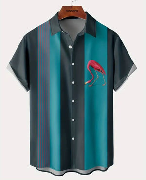 Flamingo Hawaiian Beautiful Style Blue/Black Shirt