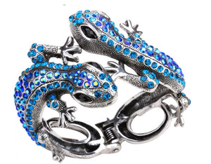 Gecko Blue Rhinestone Bangle Bracelet