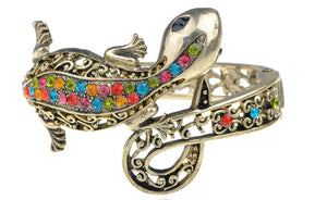 Gecko multi color Rhinestone Ornate Bangle Bracelet