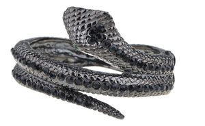 Snake w Black Rhinestone Bangle Bracelet