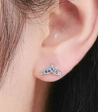 Whale Tail Mermaid Tail small Earrings Blue Crystals Sterling Silver