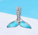 Whale Tail Mermaid Tail Necklace Blue Crystals Sterling Silver