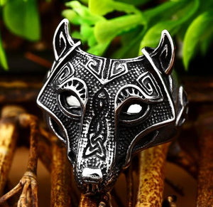 Wolf Face Celtic Norse Viking Ring SS