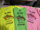 Blame Drink Package Flamingo Yellow Ladies T-Shirt