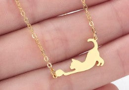 Cat Playing Bracelet w Ball Stainless Steel goldtone