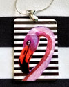 Pink Flamingo on Mother of Pearl Pendant & Earrings