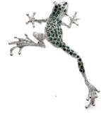 Frog Leaping Dark Gray w Dark Green Rhinestones Brooch