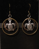 Turtle Sea w Brass Copper Circles Earrings