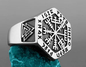 Compass Hexagon Viking Ring SS