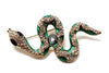 Snake Green Enamel White Rhinestones Brooch Pin Sm