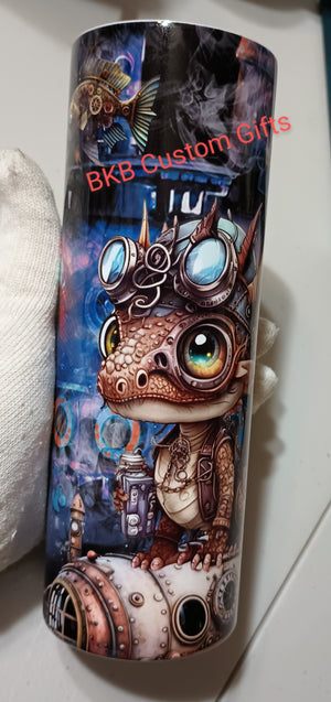 Steampunk Cute Dragon w Fish Tumbler Blue