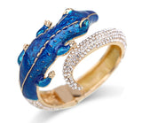 Alligator Blue Enamel w Rhinestones Bangle Bracelet