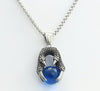 Blue Glass Ball in Claw Stainless Steel Necklace