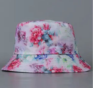 Hat Deep Pink Blue Floral White Bucket