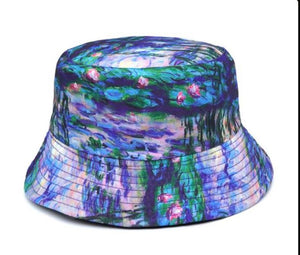 Hat Water Lilies Pond blue green Oil Painting Bucket