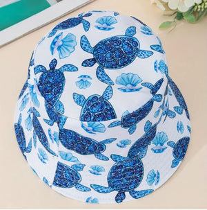 Turtle Blue White Bucket Black Hat