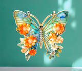 Beautiful Flower Butterfly Blue Enamel Brooch Pin