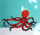 Octopus Red Rhinestone Brooch PIn