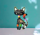 Cat Sitting Black/Multi Color Fun Enamel Brooch Pin
