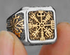 Compass Goldtone Accent Square Viking Ring Stainless Steel
