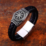 Viking Compass Stainless Steel and Vegan Leather Bracelet