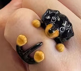 Cute Dog black enamel ring