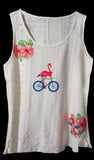 Flamingo Bicycle Ladies White Eyelet Flowing Tank Top
