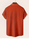 Flamingo Mid Century Style Deep Orange/Cream Button Up Shirt