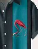 Flamingo Mid Century Style Blue/Black Button Up Shirt