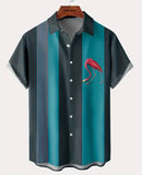 Flamingo Mid Century Style Blue/Black Button Up Shirt