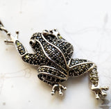 Frog Dark Green Cubic Zirconia on Silver Plated Necklace Gorgeous