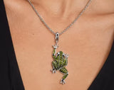 Frog Dark Green Cubic Zirconia on Silver Plated Necklace Gorgeous