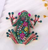 Frog Tree Colorful Rhinestones Large Brooch