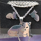 Cat Necklace Earrings Set