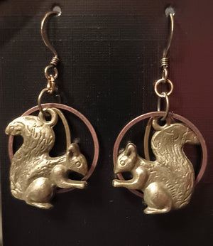 Cute Squirrel w Copper Circle Earrings