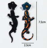 Lizard Acrylic Earrings Black Orange Flower Posts