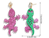 Lizard Colorful Sparkle Acrylic Fun Large Earrings