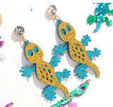Lizard Colorful Sparkle Acrylic Fun Large Earrings