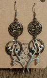 Lizard Gecko Ornate Circle with Copper Ring earrings