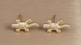 Lizard Gecko  Rhinestone Small Earrings Stainless Steel Post Studs