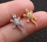 Lizard Gecko  Rhinestone Small Earrings Stainless Steel Post Studs
