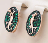 Unique Lizard on Green Cubic Zirconia CZ Rin Rose Gold Plated