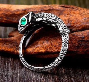 Lizard Green Eyes Ring Unique Stainless Steel