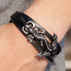 Lizard Stainless Steel Leather Bracelet