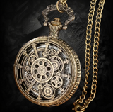 BKB Custom Gifts ornate steampunk pocket watch in antique bronze alloy with visible mechanical gears and chain