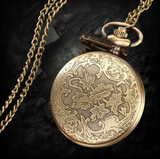 BKB Custom Gifts ornate steampunk pocket watch in antique bronze alloy with intricate floral engraving and chain