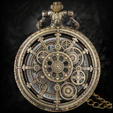BKB Custom Gifts antique bronze steampunk pocket watch with intricate exposed gear design and ornate metal casing.