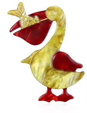 Pelican w Fish Acrylic Brooch Pin Bird